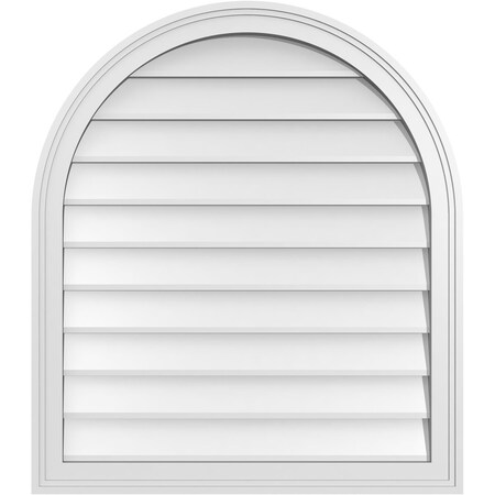 Ekena Millwork Round Top Surface Mount PVC Gable Vent w/ 2"W x 1-1/2"P Brickmould Frame, 28"W x 32"H GVPRT28X3202SN